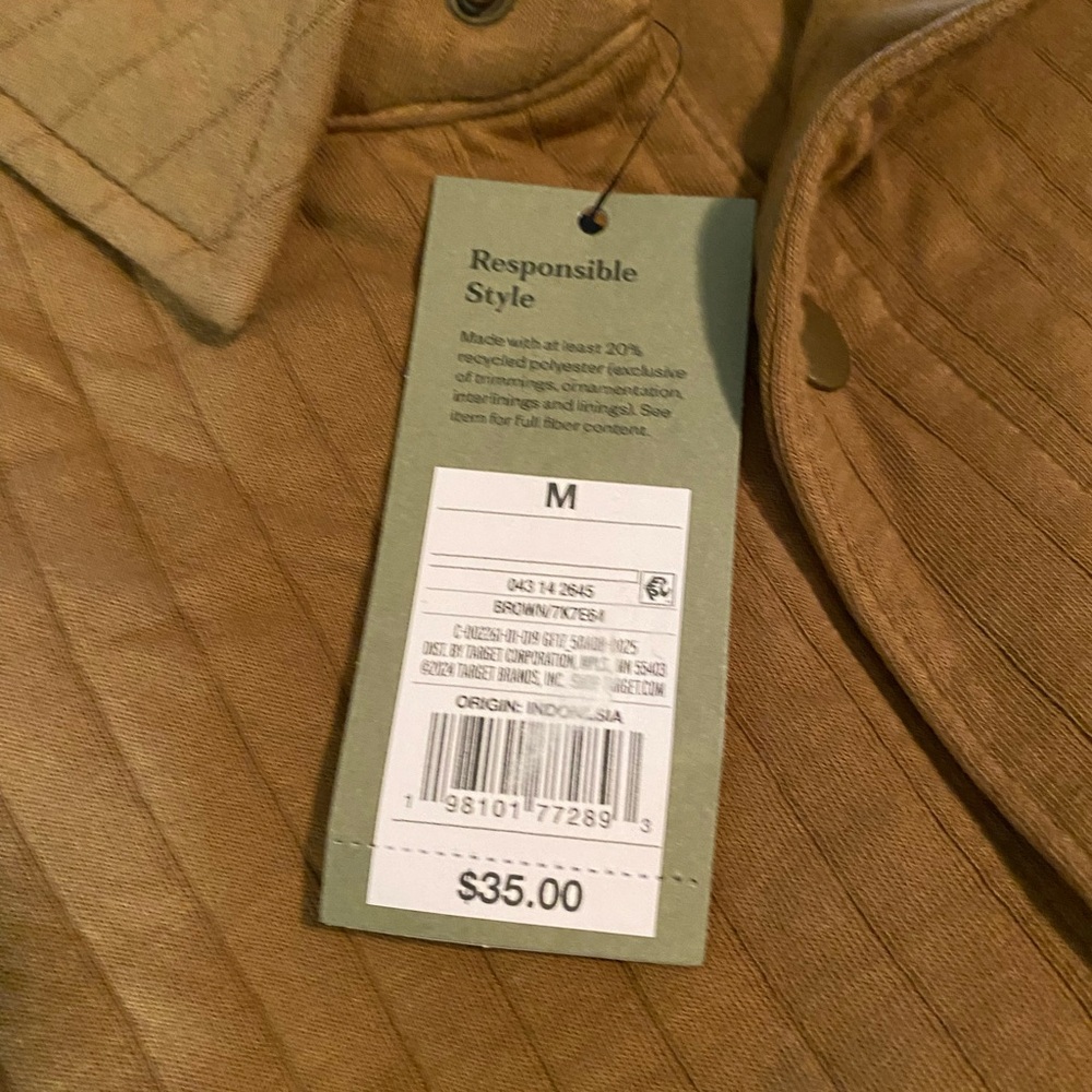 Brown Lightweight Shirt Jacket with Quilted Design Size Medium.  NWT - Picture 4 of 12